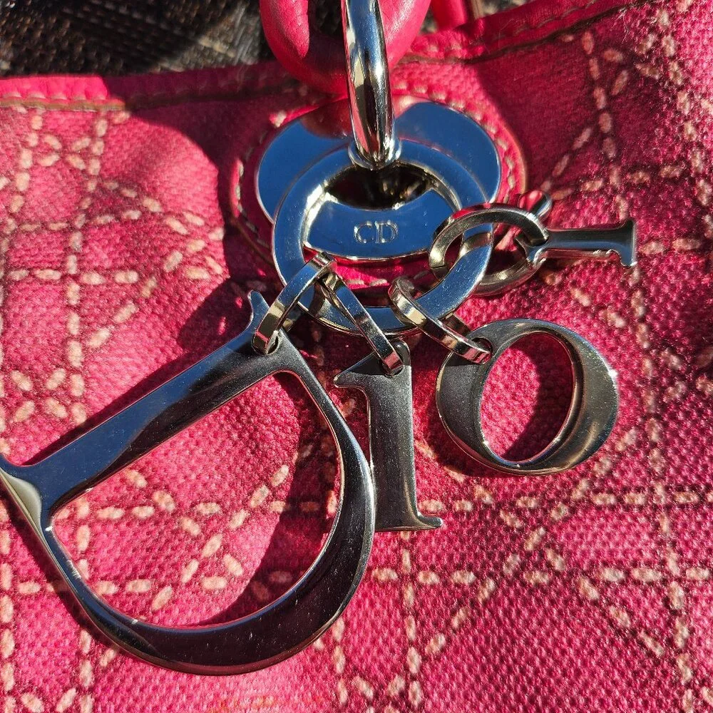 CHRISTIAN DIOR Coated Canvas Cannage Print Cherie Small Tote Pink - Picture 3 of 17